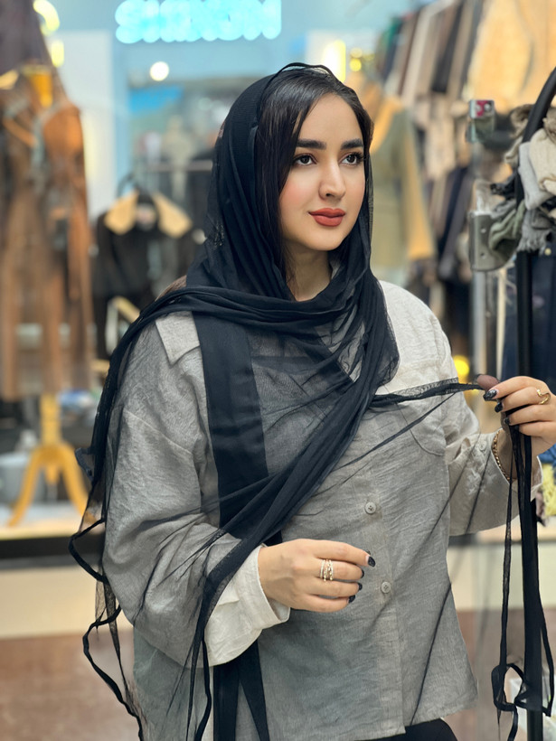شال توری مشکی ساده لبه گاندوزی