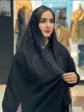 شال حریر حاشیه نگینی مشکی و سفید کارشده