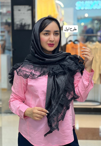 روسری مشکی مجلسی کریستال حاشیه کارشده قواره۱۲۰