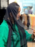 شال توری لبه گیپور مشکی سورمه ای شکلاتی - استوک