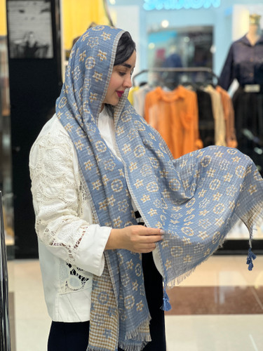 شال نخی لمه دار طرح لویی ویتون نرم وارداتی - استوک