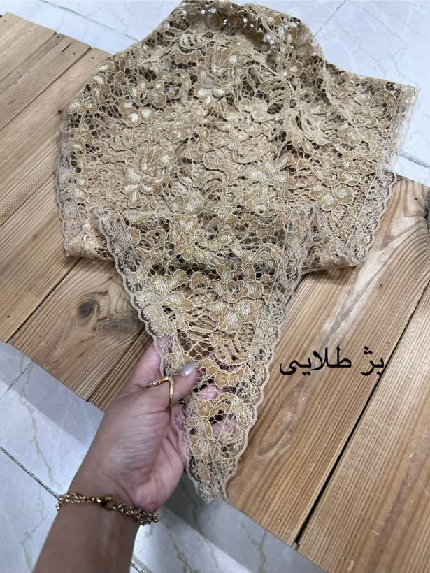 مینی اسکارف دانتل لبه گیپور مخمل کوب قواره۹۰ - استوک