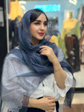 شال آبی سورمه ای آهار دار وارداتی مجلسی حصیری لبه ریش