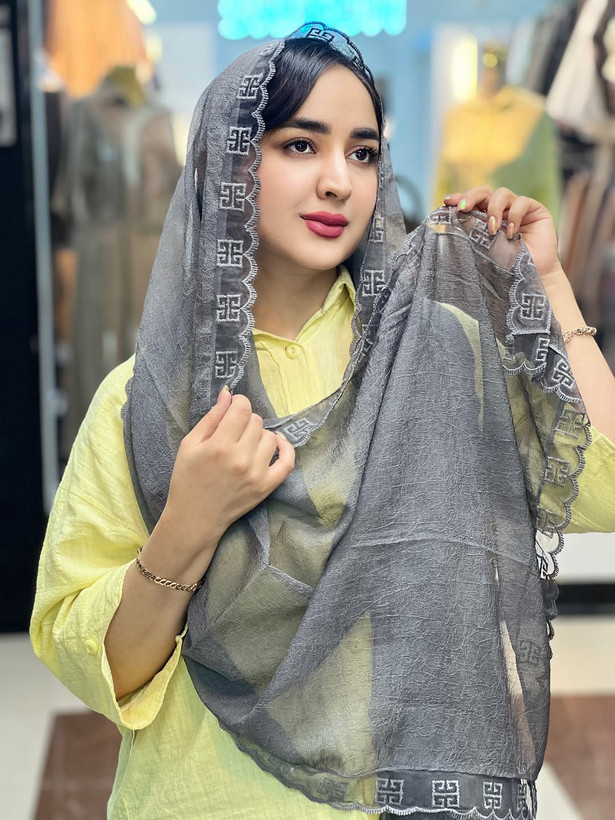 شال حریر لبه دانتل وارداتی مارک