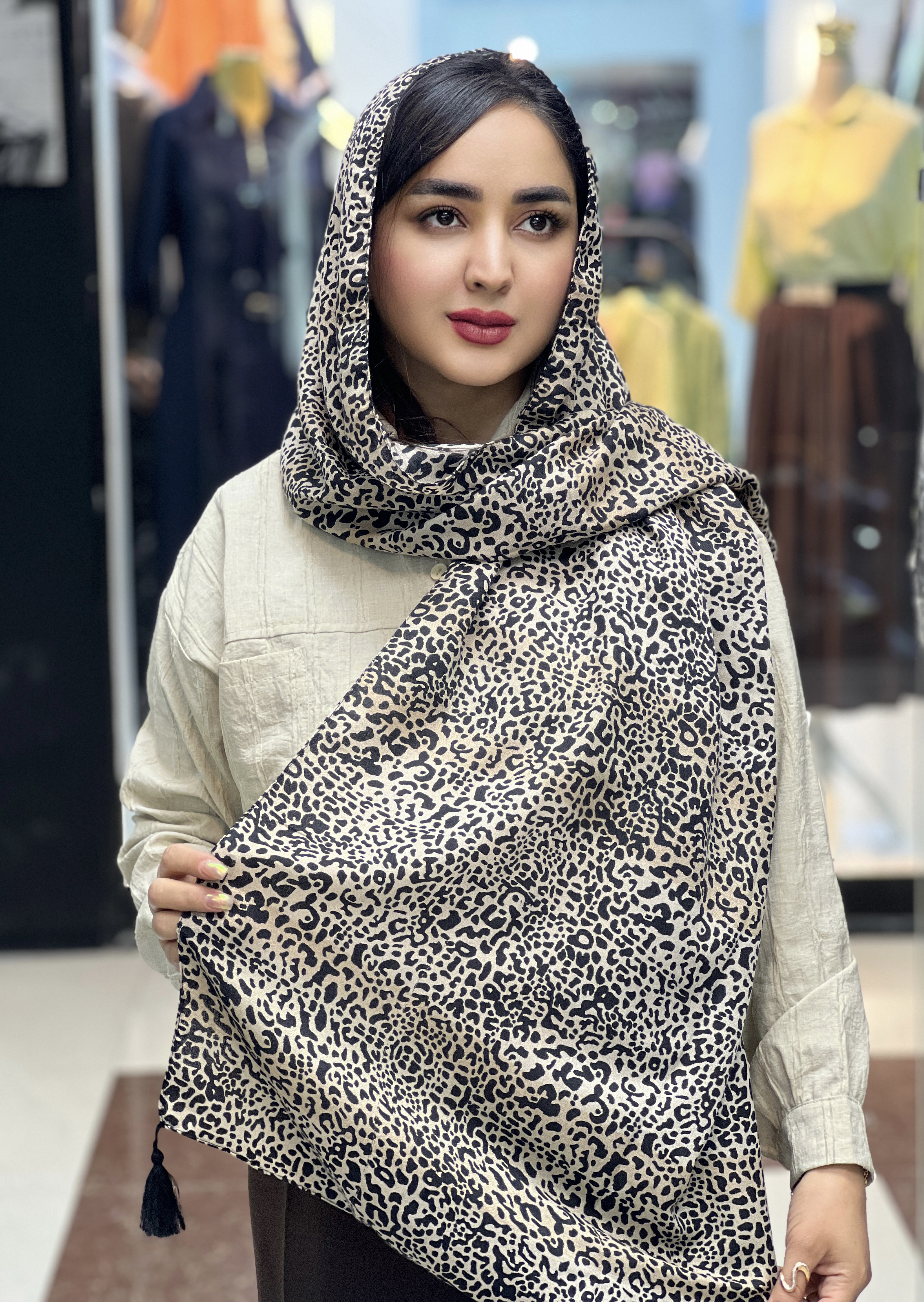 شال نخی پلنگی نرم و لطیف