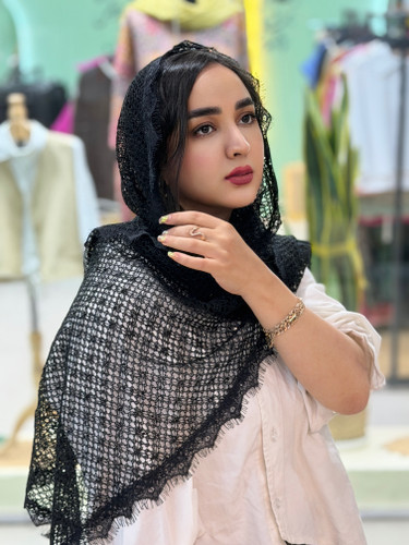شال گیپور مشکی قلاب بافی پولکی وارداتی