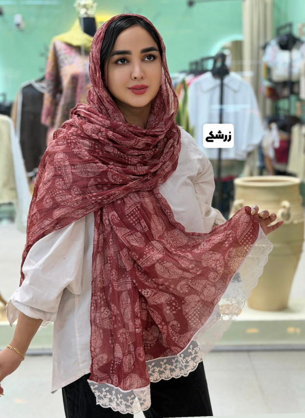 شال نخی چروک حاشیه گیپور وارداتی ترمه