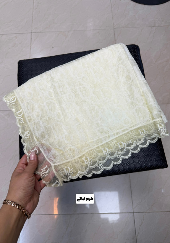 شال حریر داغی طرح دیور با حاشیه گیپور پهن دیور وارداتی