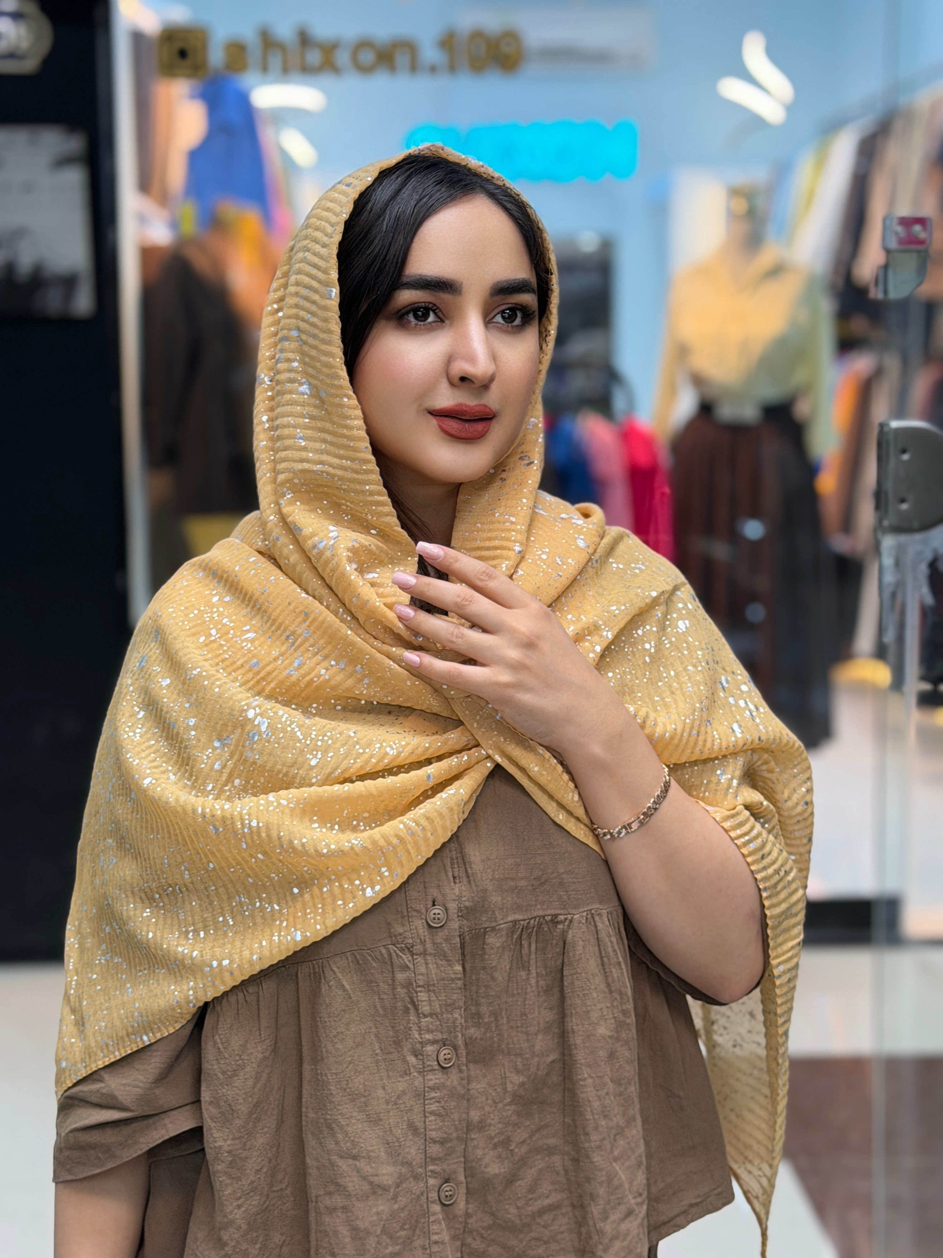 شال پلیسه نخی نقره کوب وارداتی