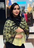 شال توری مشکی طرح دار حاشیه دانتل