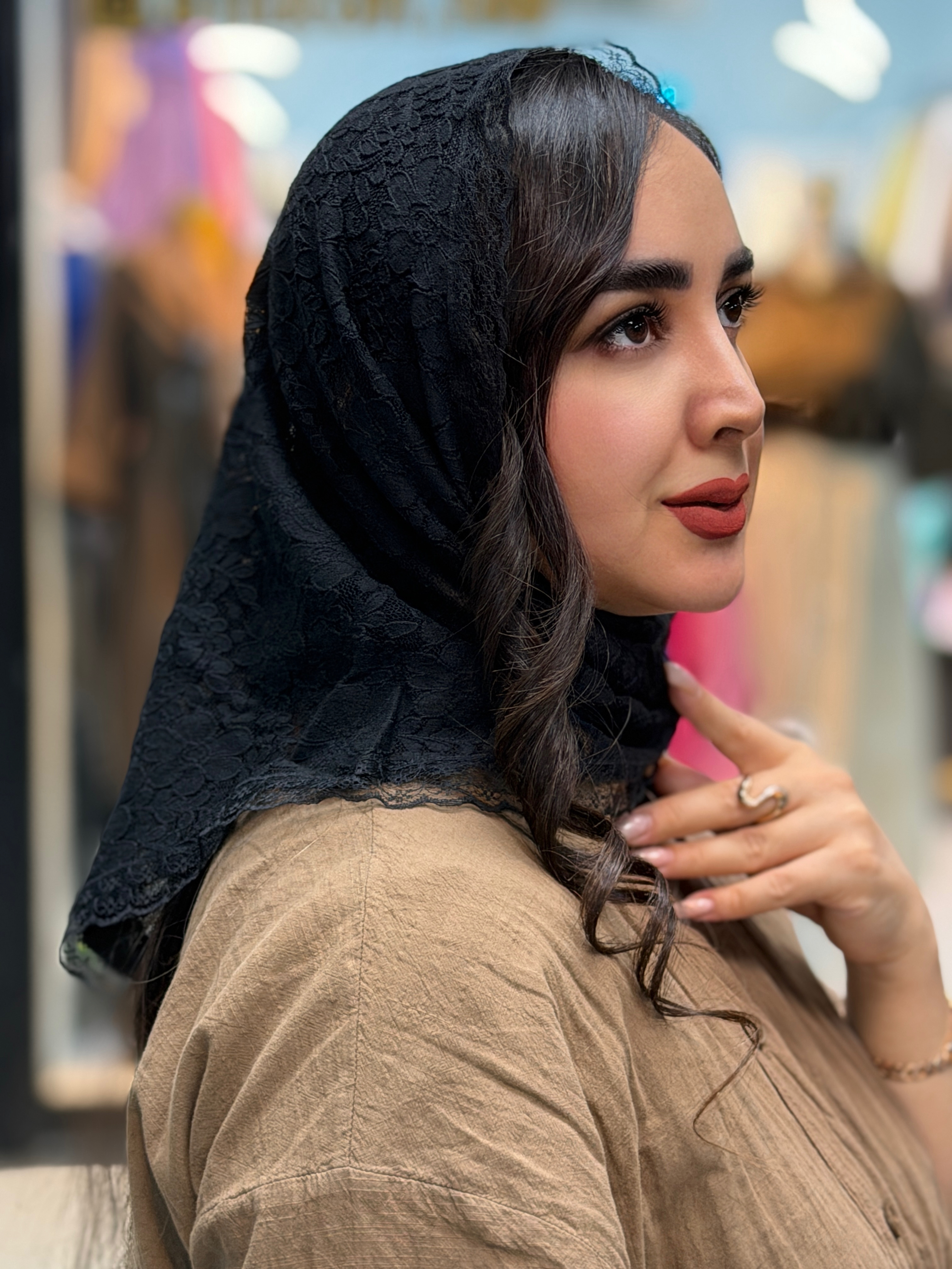 مینی اسکارف گیپور مشکی وارداتی قواره۹۰