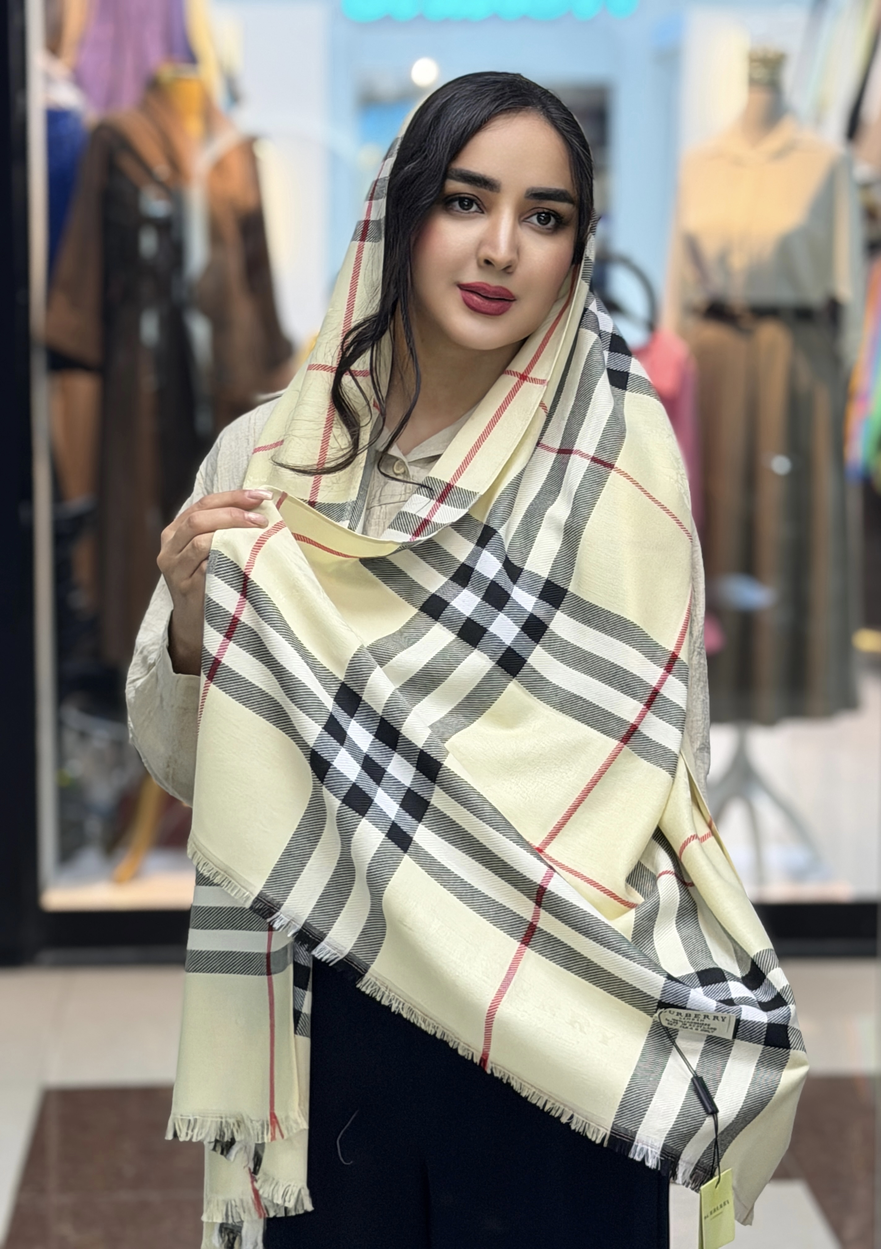 شال کشمیر طرح باربری پاییزه وارداتی