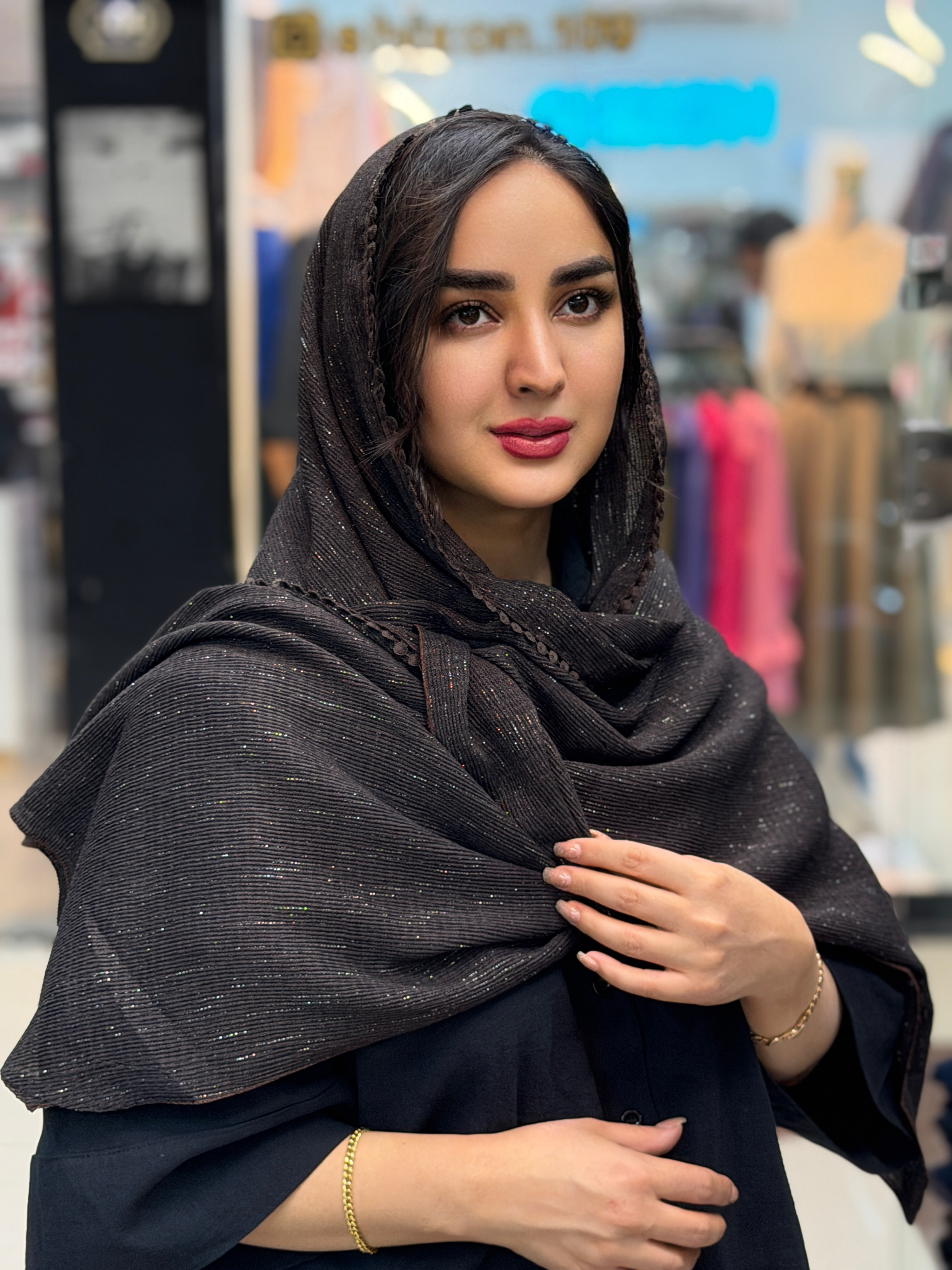 شال برشکا لمه حاشیه عدسی نرم و لطیف قهوه ای