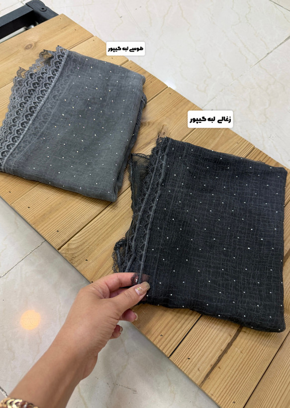 شال حریر کریشه فول نگین حاشیه دانتل وارداتی سبک