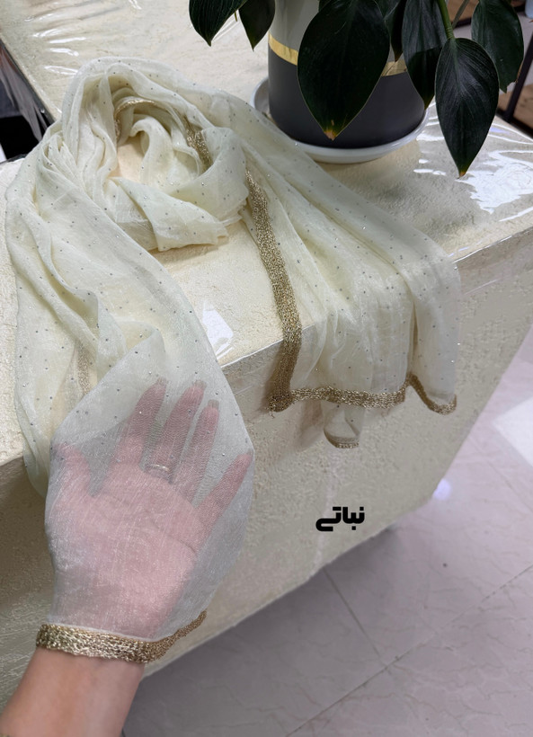 شال حریر کریستال فول نگین حاشیه نوار لمه وارداتی