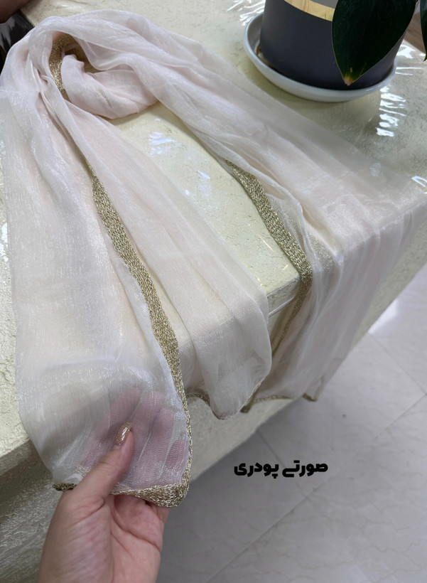 شال حریر کریستال حاشیه نوار لمه وارداتی