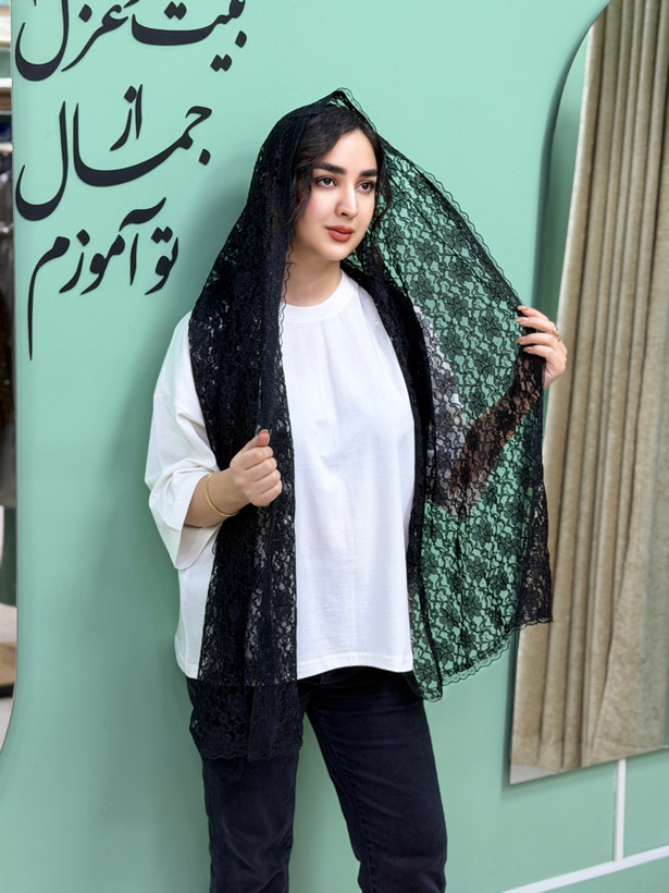 شال گیپور نگینی حاشیه دانتل مشکی نرم و لطیف