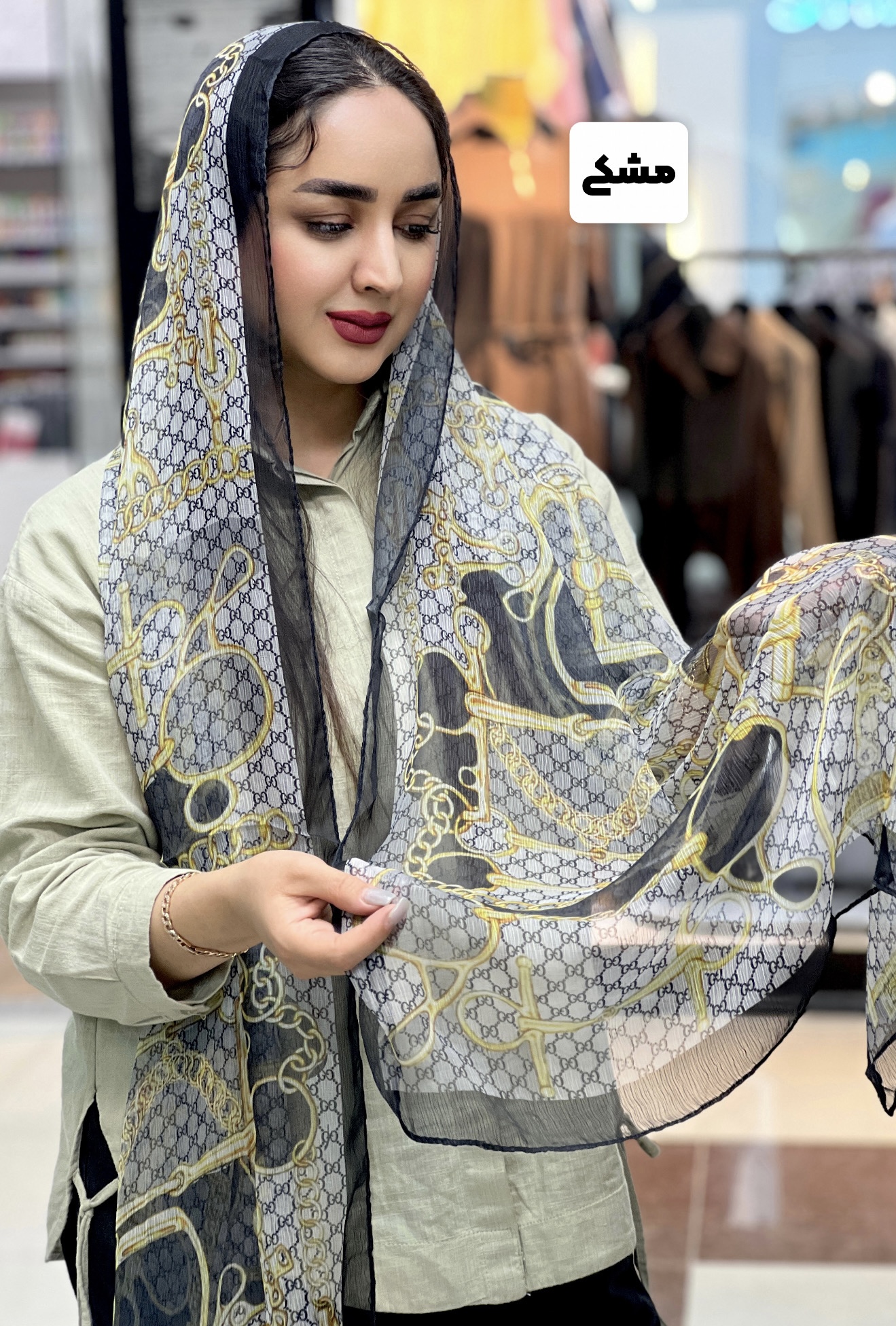 شال حریر پلیسه ریزسبک گوچی وارداتی