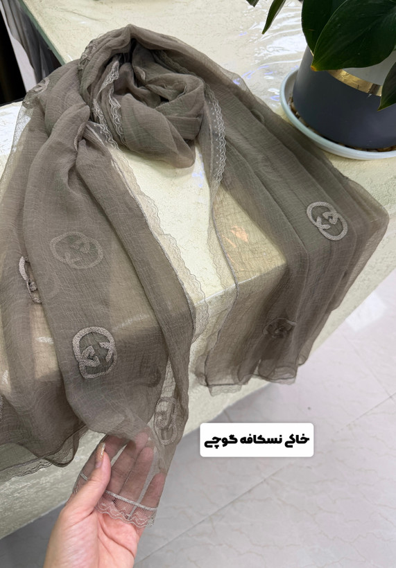 شال حریر کریشه خامه دوزی با حاشیه دانتل وارداتی