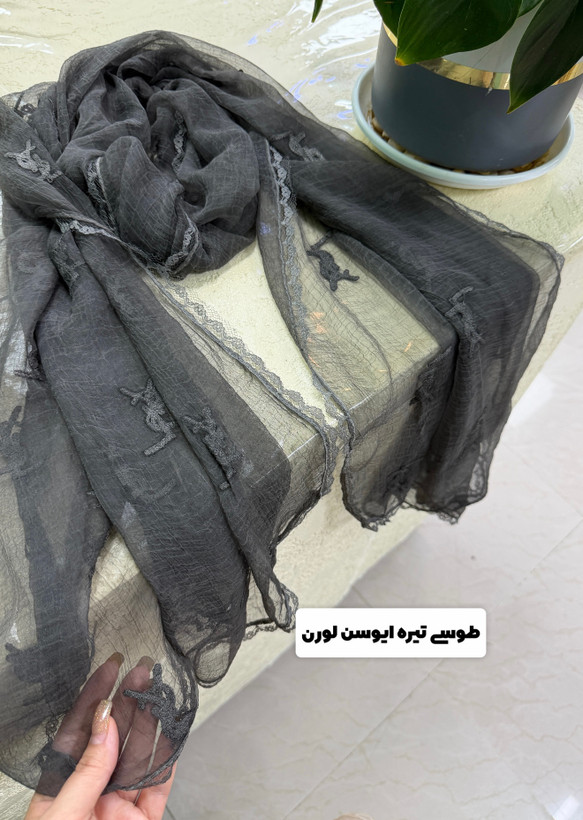 شال حریر کریشه خامه دوزی با حاشیه دانتل وارداتی