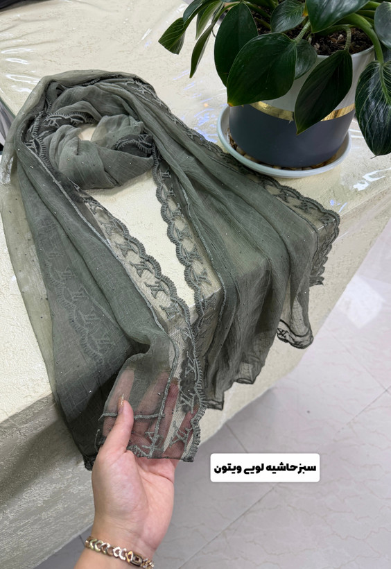 شال حریر کریشه فول نگین حاشیه دانتل وارداتی سبک