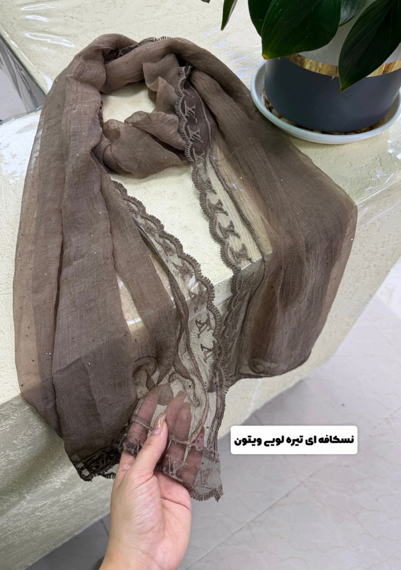 شال حریر کریشه فول نگین حاشیه دانتل وارداتی سبک
