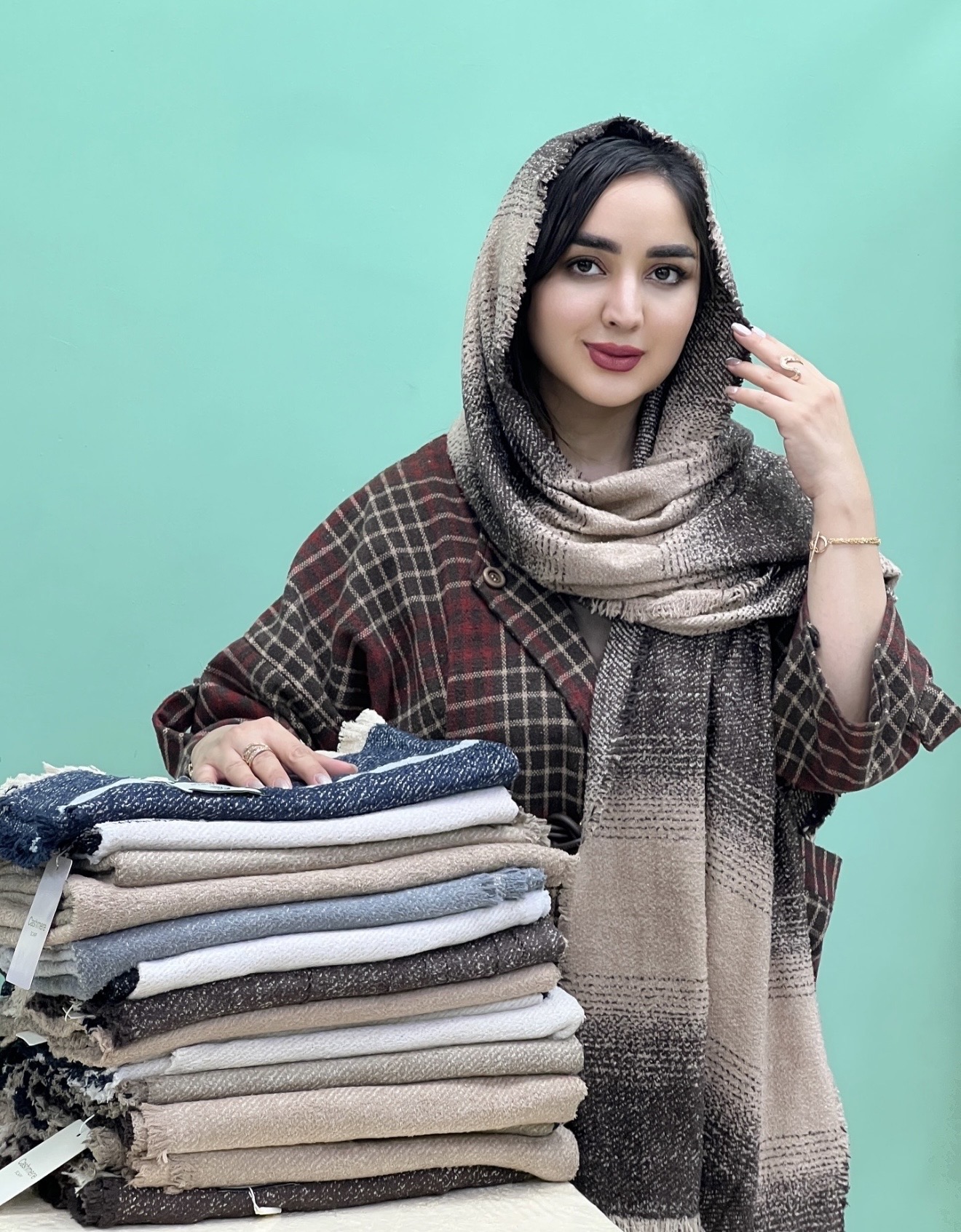 شال کشمیر حوله ای لبه ریش وارداتی