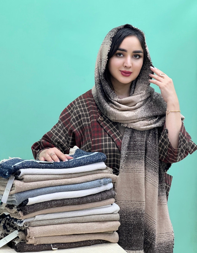 شال کشمیر حوله ای لبه ریش وارداتی