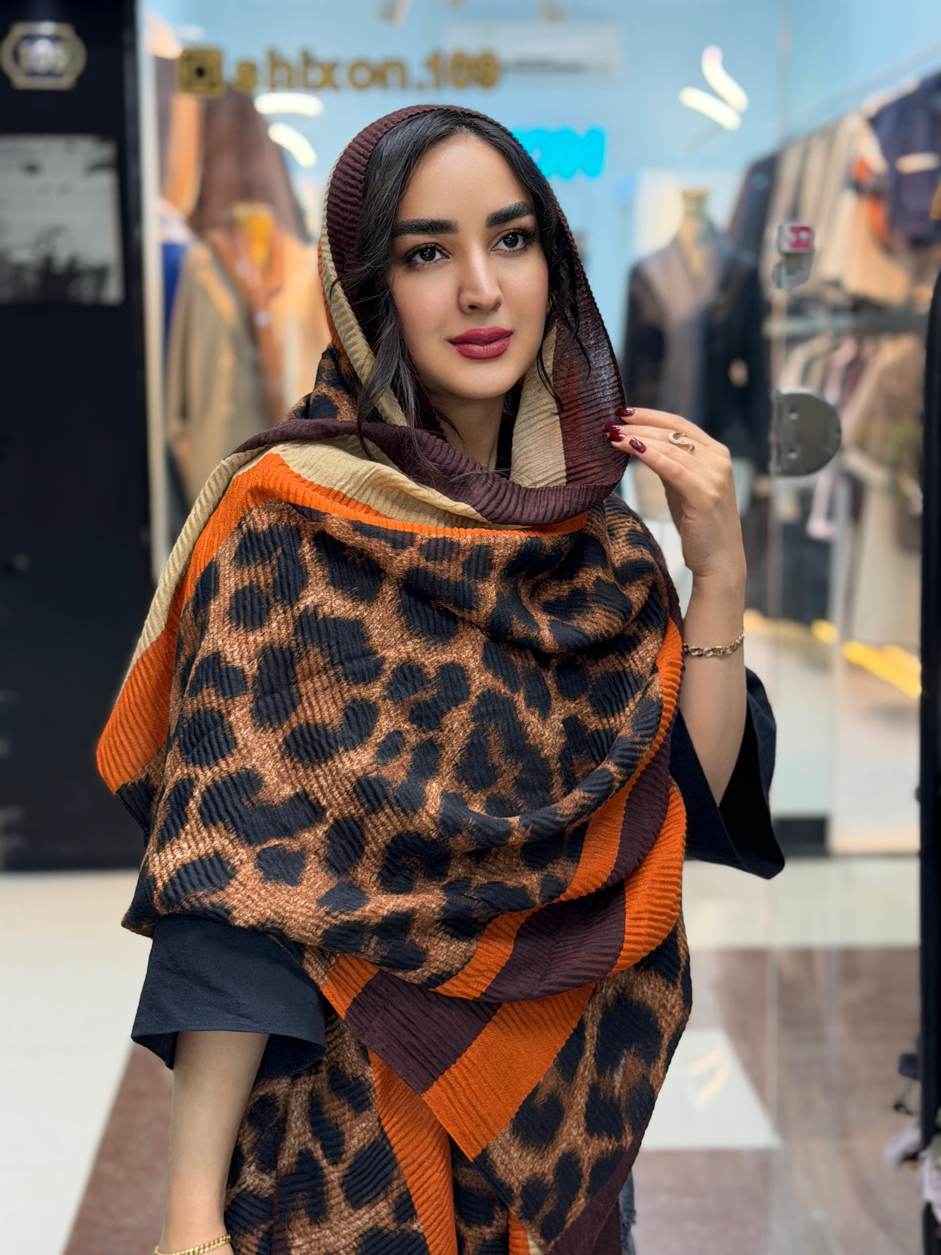 شال پلیسه پلنگی پاییزه وارداتی